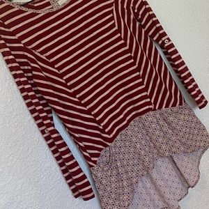 Anthro | Postmark Red Stripe Mixed Material Top